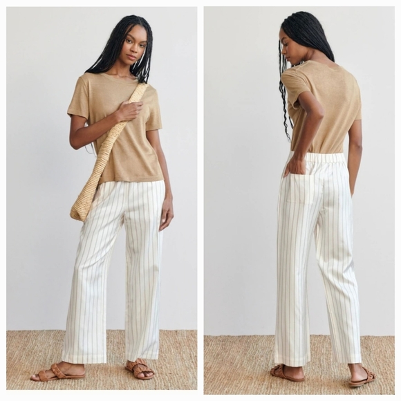 Jenni Kayne Yellow Striped Bianca Pants Straight Wide Leg Pockets NEW - Picture 14 of 14